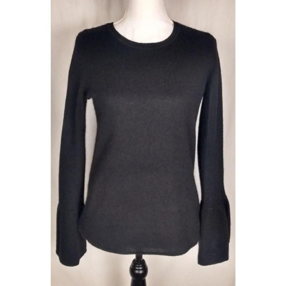 Only Mine Black 2‎ Ply Cashmere Ruffled-Cuff Sweater Size S